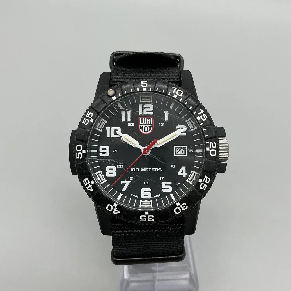 Luminox Mens Watch 47mm Black Dial 100M Date Carbon Case Swiss New Battery